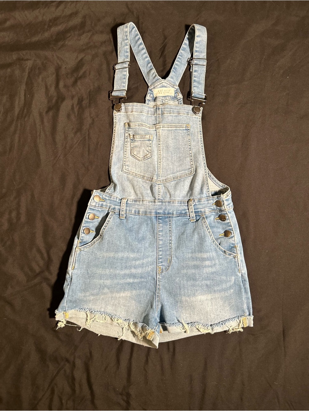 Nature Denim Light Wash Overall Shortalls | Raw Hem Distressed Shorts